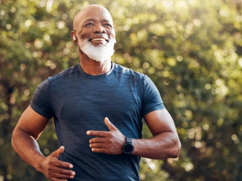 An active older man out running, the kind of everyday routine JellyFil customers describe